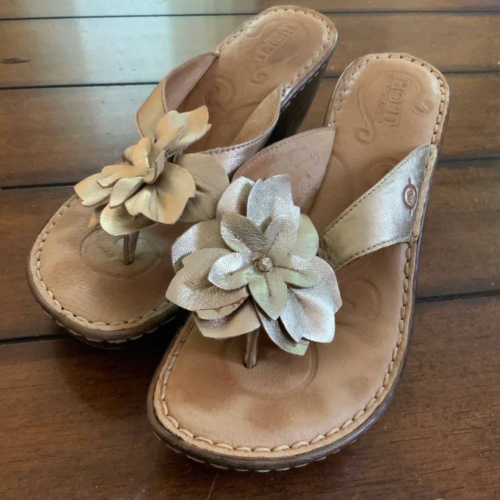 Born metallic leather wedge sandals